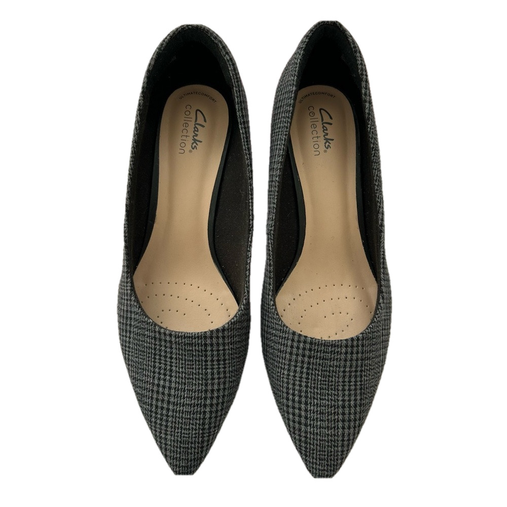 Clarks Teresa Houndstooth Size 11 WIDE Step Pump Grey Black Plaid EUC - Picture 3 of 13